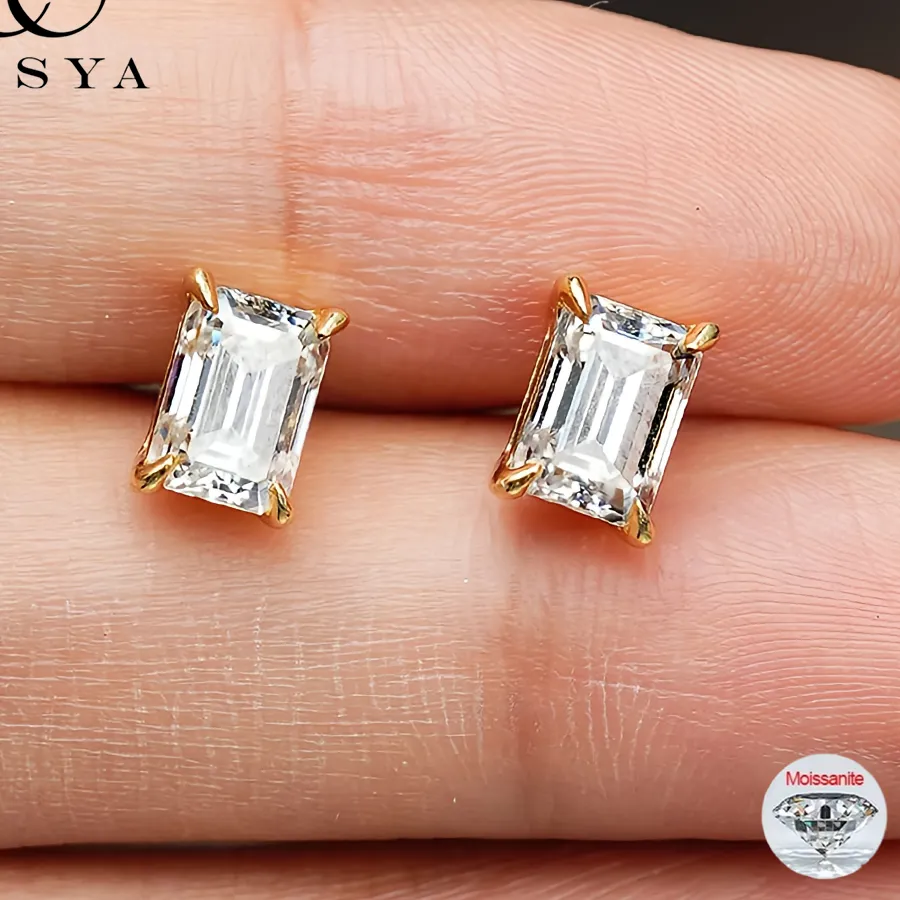 Authentic Radiant Emerald-Cut Moissanite Celestial Studs in Sterling Silver