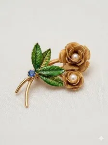 Authentic Ethereal Bloom: Gold Plated Rose Brooch of Love and Protection