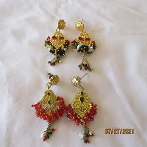 Authentic Ember of the Heart: Two Pairs of Vintage Red and Green Minakari Earrings