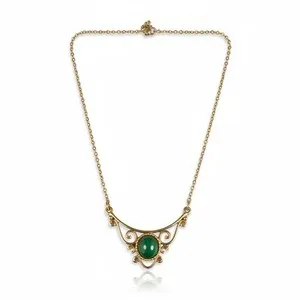Authentic Eternal Emerald Glow: 19” Vintage Gold‑Plated Green Resin Necklace