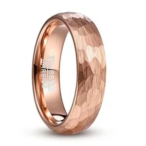Authentic The Eternal Circle Hammer Faceted Rose Gold Plated Tungsten Band