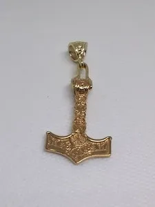 Authentic Statement Thor Norse Hammer Gold Plated Sterling Silver 925 Pendant