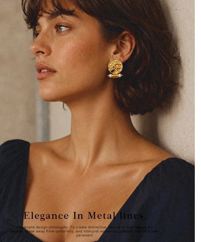 Authentic Litheline 24K Gold Plated Sustainable Leaf Earrings, Hammered Lapis Lazuli Pearl Artisanal Luxury Jewelry