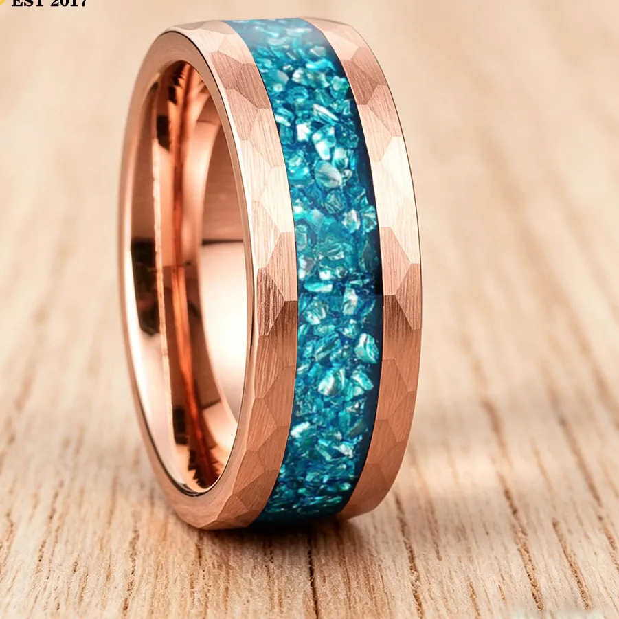 Authentic The Celestial Bond: Hammered Gold Band with Azure Glass
