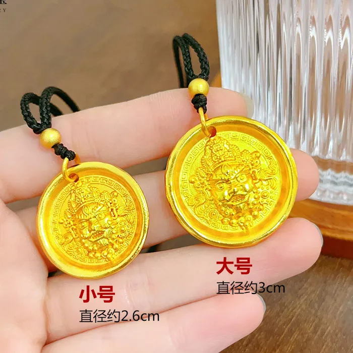 Authentic 24K Gold (AU999) Wealth Roundel Pendant | Gold-inlaid roundel, hammered coin pattern with rotatable clasp