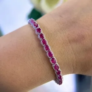 Authentic Crimson Fire Tennis Bracelet in 14k White Gold Plated Silver
