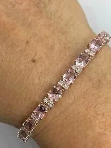 Authentic Peach Bloom Protection - Oval Cut Morganite Tennis Bracelet in 14K Rose Gold Plating