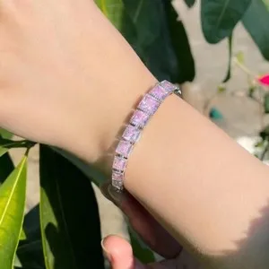 Authentic 10 ctw Princess Cut Pink Sapphire Women's Bracelet 14K White Gold Plated .925