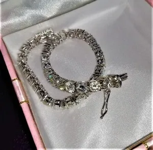 Authentic Moissanite Wedding Tennis Bracelet 10CTW 4mm Round Cut 14K White Gold Plated 8"