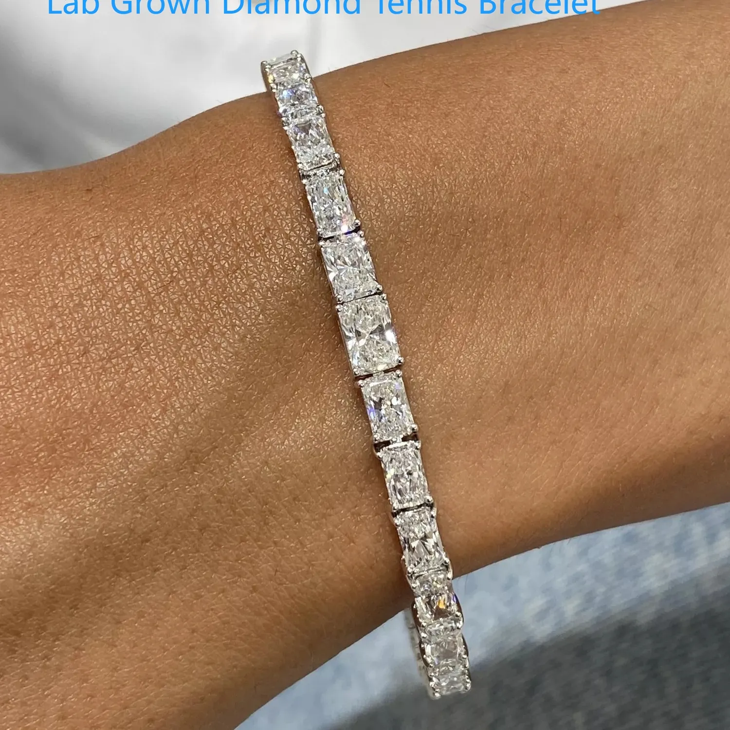 Authentic CVD HPHT Lab-Grown Diamond Tennis Bracelet 14K White Gold Radiant Cut 10CTW DEF VS-VVS Wedding Necklace For Women