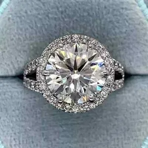 Authentic 2.50 Ct Round Cut Moissanite Halo Engagement Wedding Ring 14K White Gold Plated