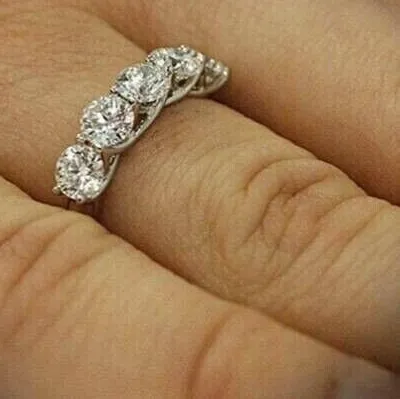 Authentic Celestial Radiance Five- Stone Lab- Created Round Band Ring In 14K White Gold Plating