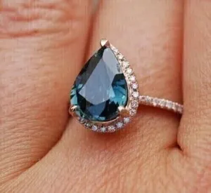 Authentic Simulated London Blue Topaz 2.50 Ct Pear Engagement Ring 14K Rose Gold Plated