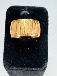 Authentic Ancient Chinese Symbolic Wide Band Ring – Golden Greek Key Talisman of Cosmic Harmony