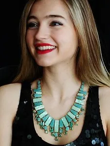 Authentic Aqua Kate Spade 14K Gold- Plated Beach Glass Gem Statement Necklace Earrings SET