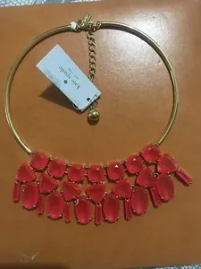 Authentic $398 Kate Spade Gold Plated Caberet Pink Necklace Mala Vegas Jewel Fall Orange