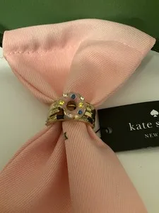 Authentic Kate Spade York COFFEE BREAK DONUT 12K Gold Plated 3 Stackable Rings Sz 8