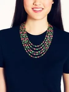 Authentic Kate Spade York Gold Plated Cubetti Multi Five Strand Bib Necklace pink blue