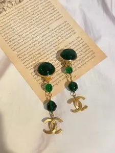 Authentic The Verdant Solstice CC Gold-Plated Long Dangle Talisman Earrings