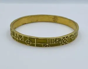 Authentic Karl Lagerfeld Paris Vintage Gold Plated Unusual Green Enamel Bangle Bracelet