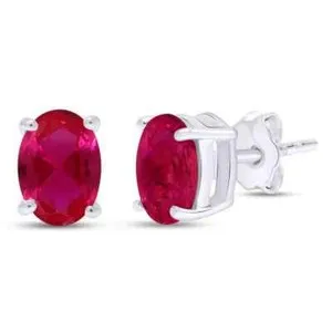 Authentic Crimson Flame Solitaire Stud Earrings in Radiant 14K White Gold Finish