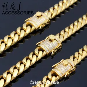 Authentic Mystic Gold Plated Miami Cuban Necklace – Icy CZ Crystal Talisman of Protection & Power (10/12/14mm, 18‑40’’)