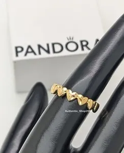 Authentic The Be Love Row of Hearts Ring in Radiant 14k Gold Plate