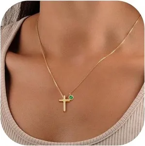 Authentic Celestial Cross of Birthstone – 14K Gold‑Plated Guardian Necklace