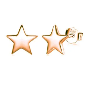 Authentic 925 Sterling Silver Star Stud Earrings 14K Rose Gold Plated Women Teen Girl F32