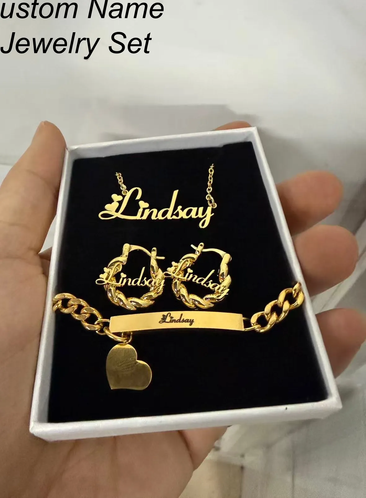 Authentic Customized Name Kids Jewelry Set Necklace Bracelet And Mini Earrings - Personalized for Teens And Adults