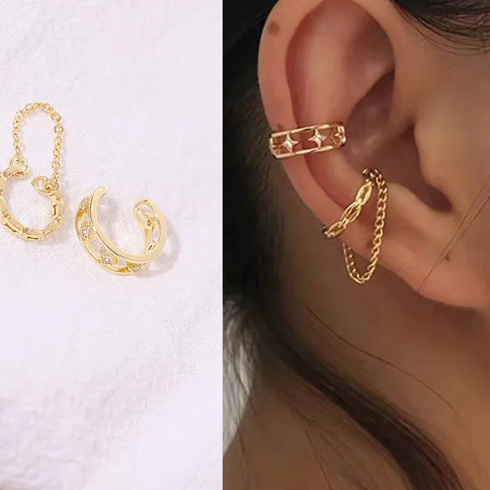 Authentic Starlit Rebel: Zircon Star Chain Tassel Clip Earrings