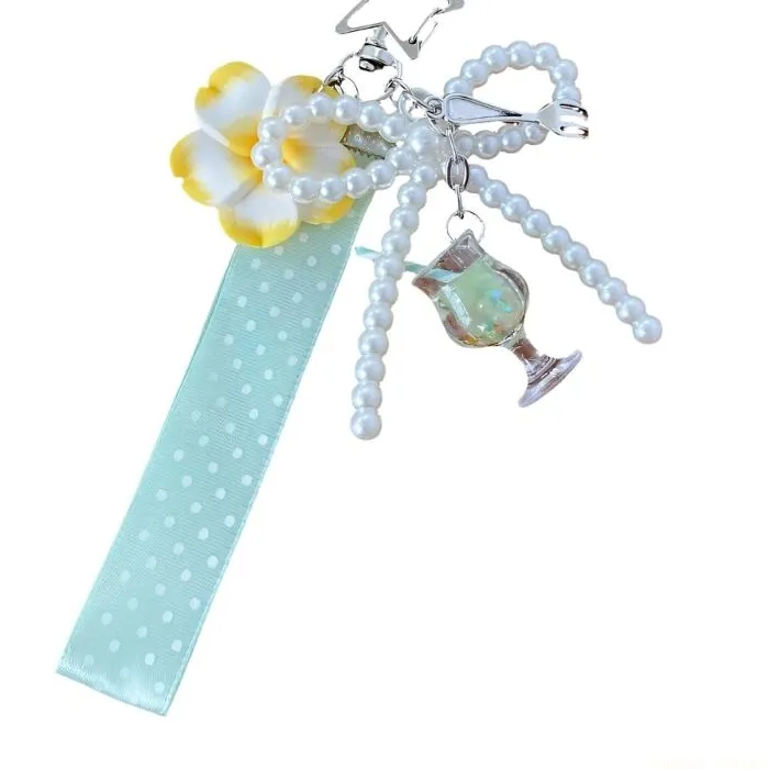 Authentic 31BF Sweet Flower Pendant Keychain With Dot And Lace Unique Rings Accessory For Teen Girls And Ladies