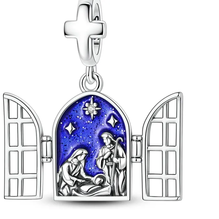 Authentic 925 Sterling Silver Hot Adjustable Jesus Birth Charms Pendant Fit Original Bracelet DIY Teen Girls Christmas Anniversary Jewelry