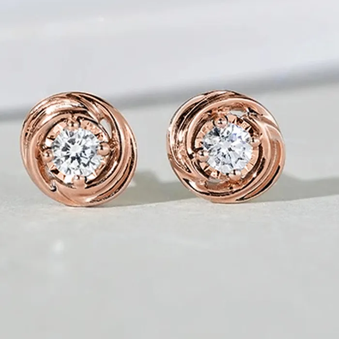 Authentic Huitan Simple Elegant Stud Earrings Female Versatile Daily Jewelry for Teens Rose Gold Color Bright Round Zirconia Accessories