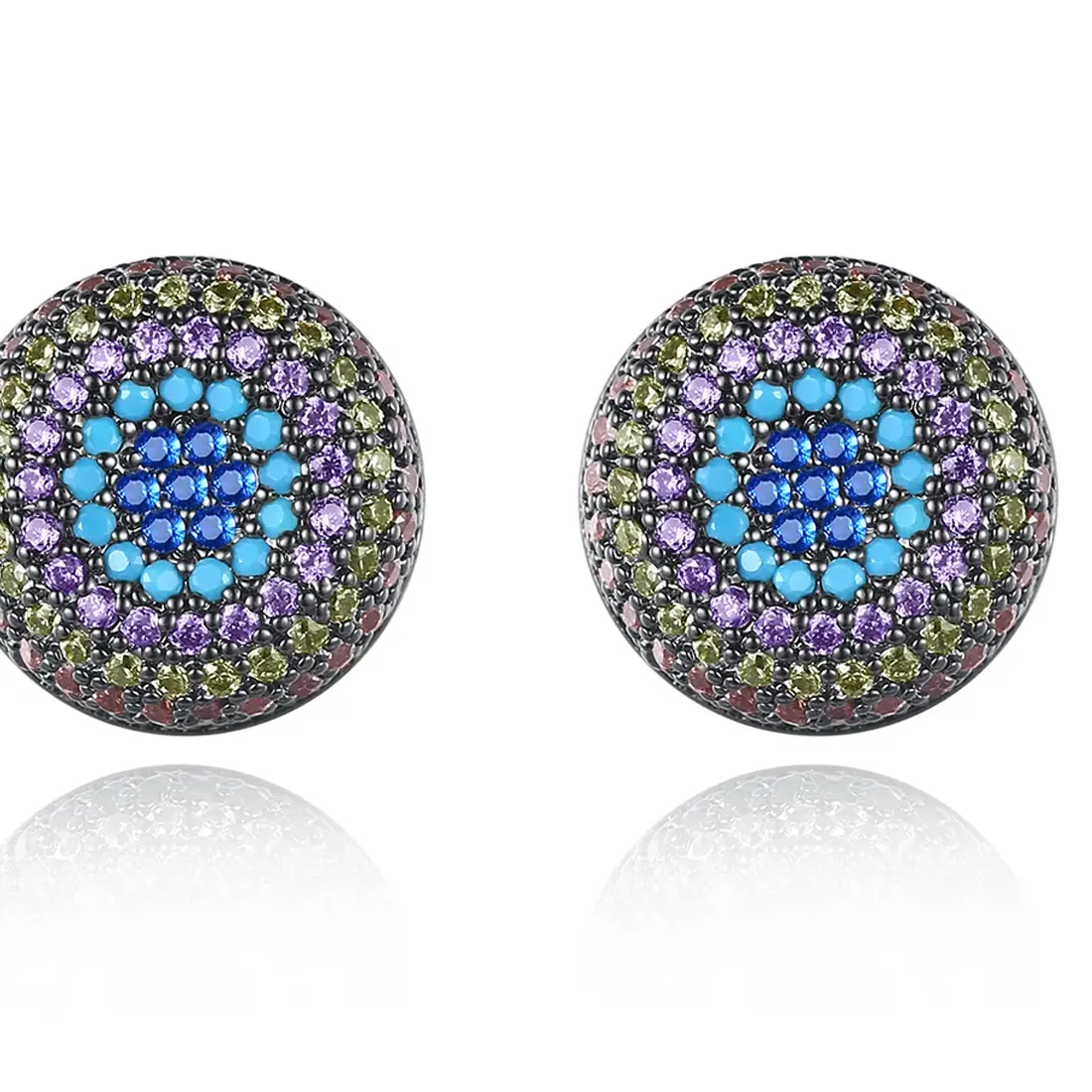 Authentic LUOTEEMI Korean Blue Cubic Zircon Round Stud Earring for Women Girls Korean Jewelry Hip Hop Teens Christmas