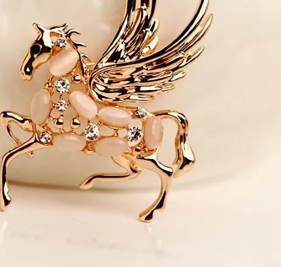 Authentic Pegasus Brooch Golden Winged Steed Pin With Opals