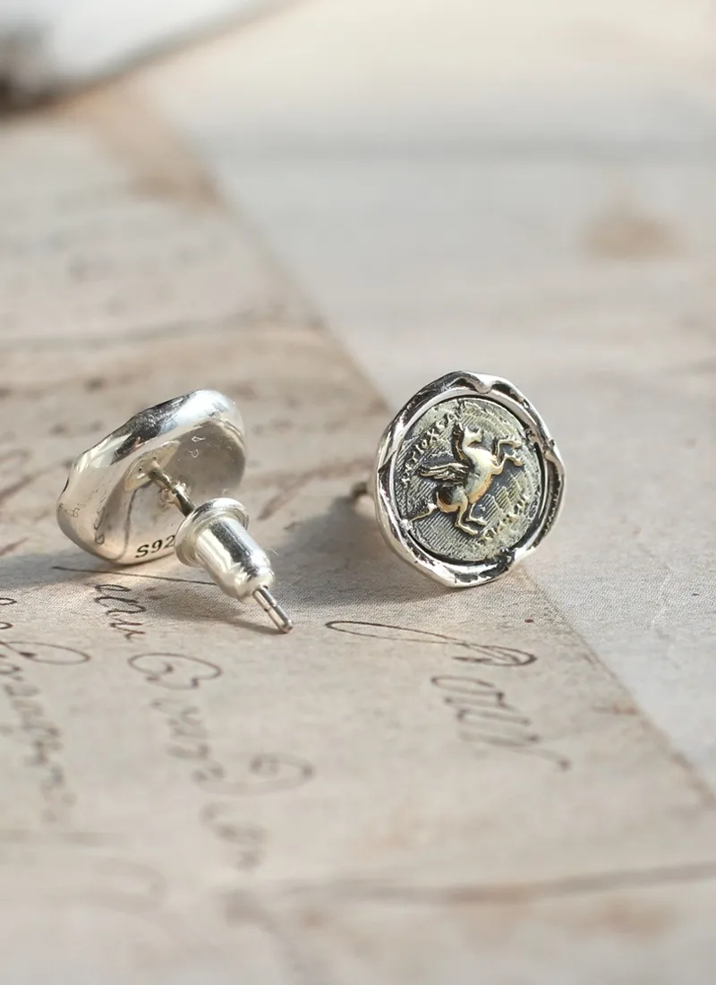 Authentic Pegasus Pure Silver Earrings Artistic Stylish European Style Jewelry Animal Pattern Fashionable Ear Cuff Accessory