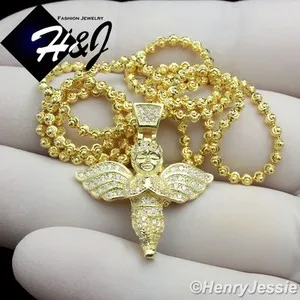 Authentic 925 STERLING SILVER 2MM MOOM CUT CHAIN GOLD PLATED/SILVER CZ ANGEL PENDANT*95