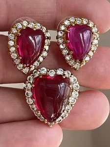 Authentic The Eternal Devotion: Jacqueline Kennedy Red Heart Gold-Plated Ring and Earrings Set