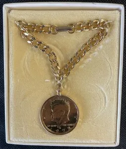 Authentic Vintage 1972 Kennedy D Half Gold plated Pendant Bracelet (SC1025-157)