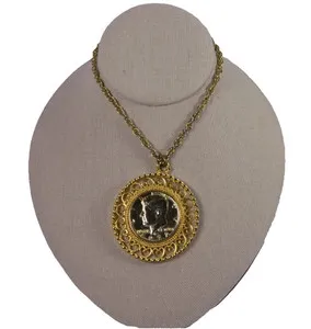 Authentic Vintage Kennedy Half Dollar Pendant Necklace Gold-Plated Coin Gold-tone Chain