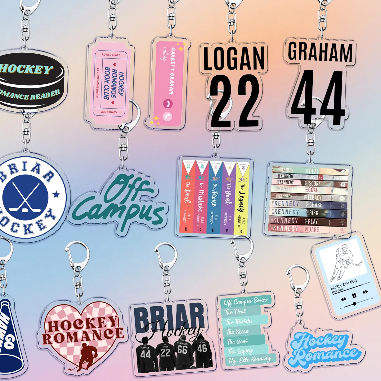 Authentic Tv Show Off Campus Keychains For Bag Accessories Elle Kennedy Briar U Hockey Romance Keyrings Jewelry Fairies Fans