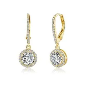 Authentic Radiant Halo Gold Drop Earrings