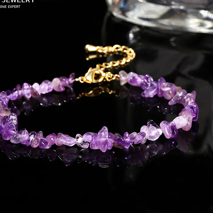 Authentic Jd Natural Stone Tourmaline Amethyst Rock Quartz Crystal Stone Chip Bead Bracelet Healing Chakra Adjustable Chain Jewelry