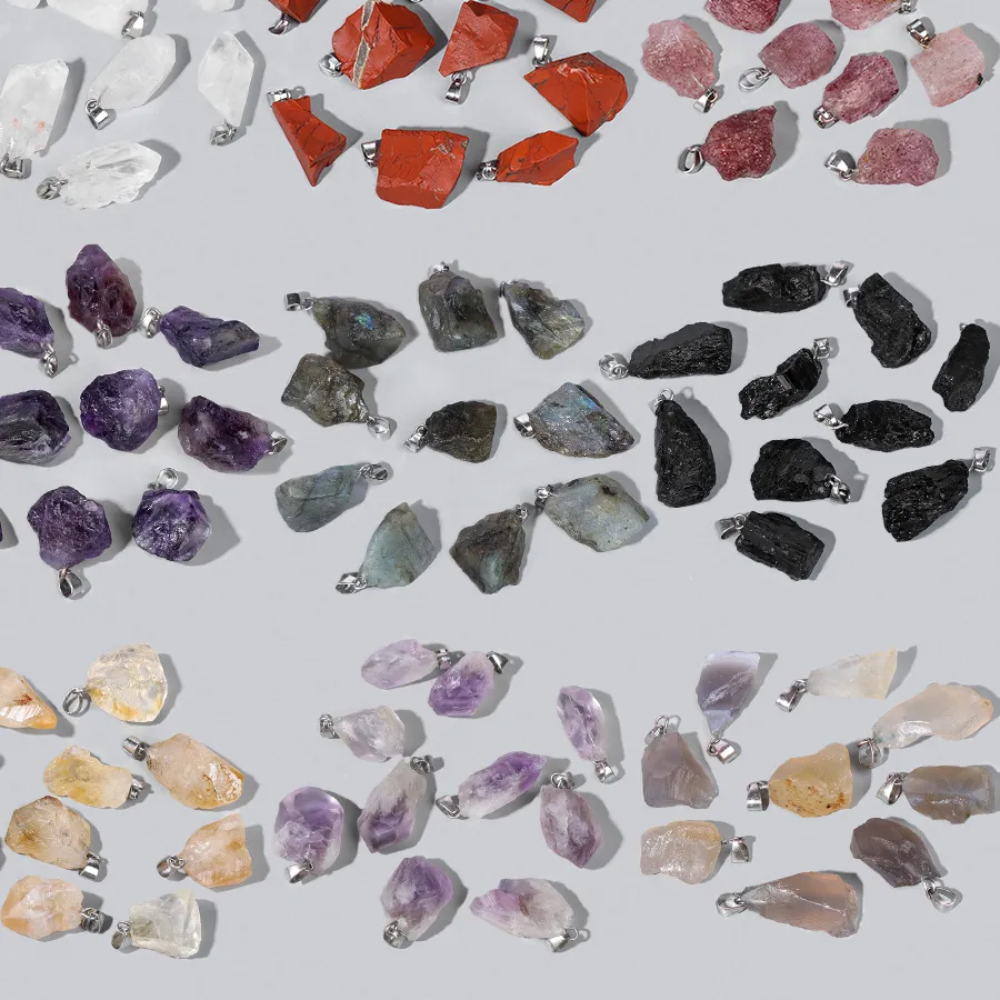 Authentic 2Pcs Raw Stone Pendant Rough Original Crystal Energy Healing Chakra Pendants For Diy Jewelry Making Necklace