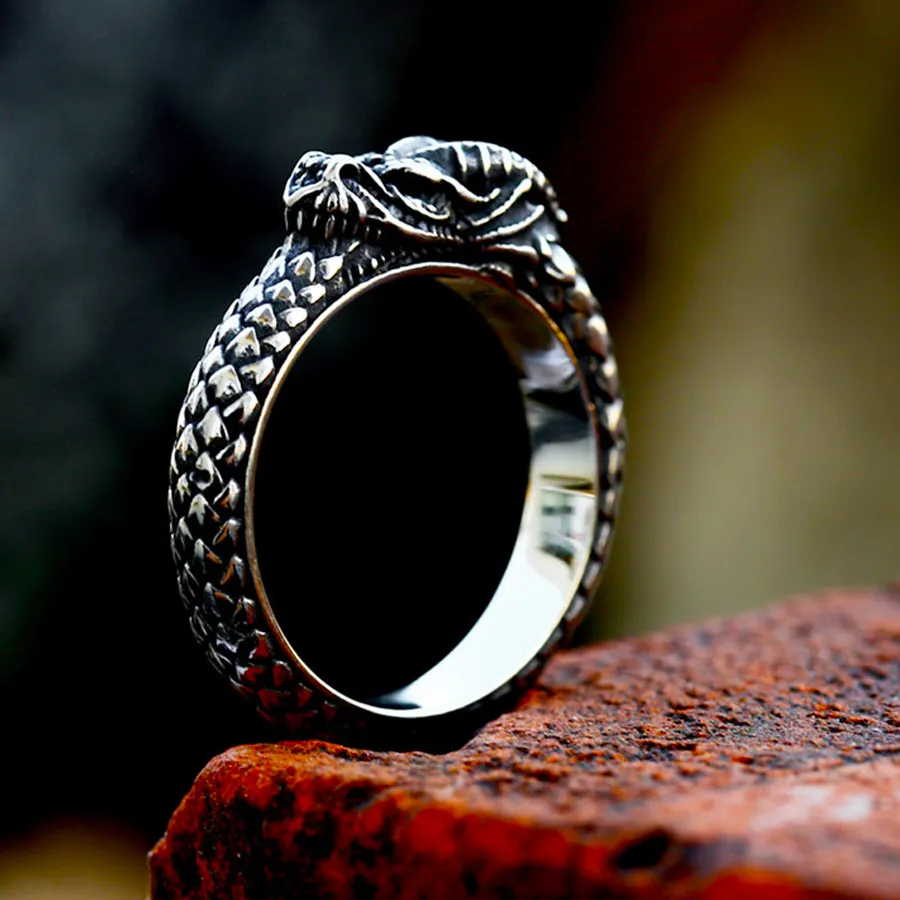Authentic Nordic Mythology Viking Ouroboros Ring for Men Women Vintage Snake Rings Jewelry