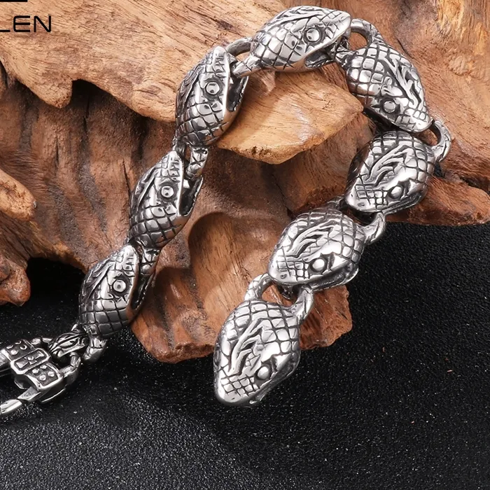 Authentic Snake Head Bracelet Creative Multi Snake Head Charm Chain Ouroboros Wristband Men Punk Hip Hop Jewelry