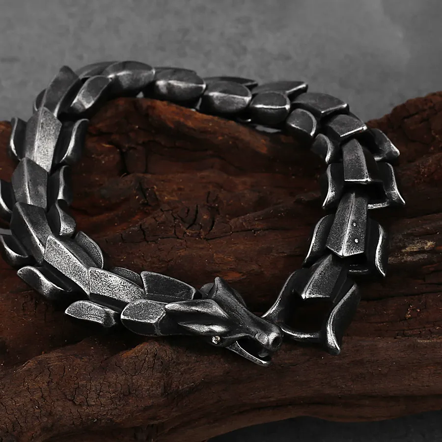 Authentic Vintage Viking Bracelet Men Biker Nordic Viking Dragon Bracelet Odin Amulet Ouroboros Jewelry