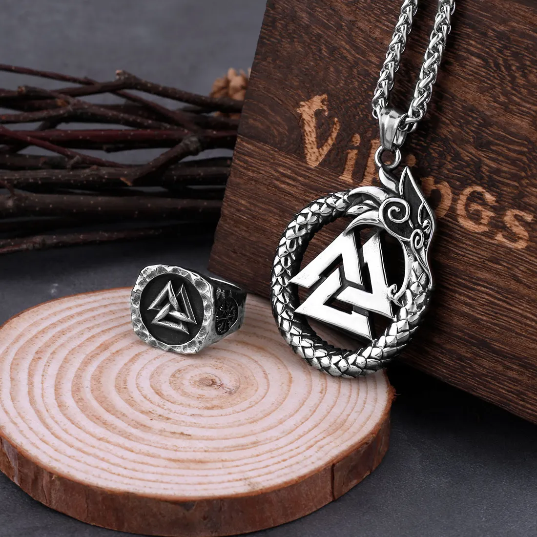 Authentic The Eternal Serpent: Ouroboros Valknut Rune Amulet