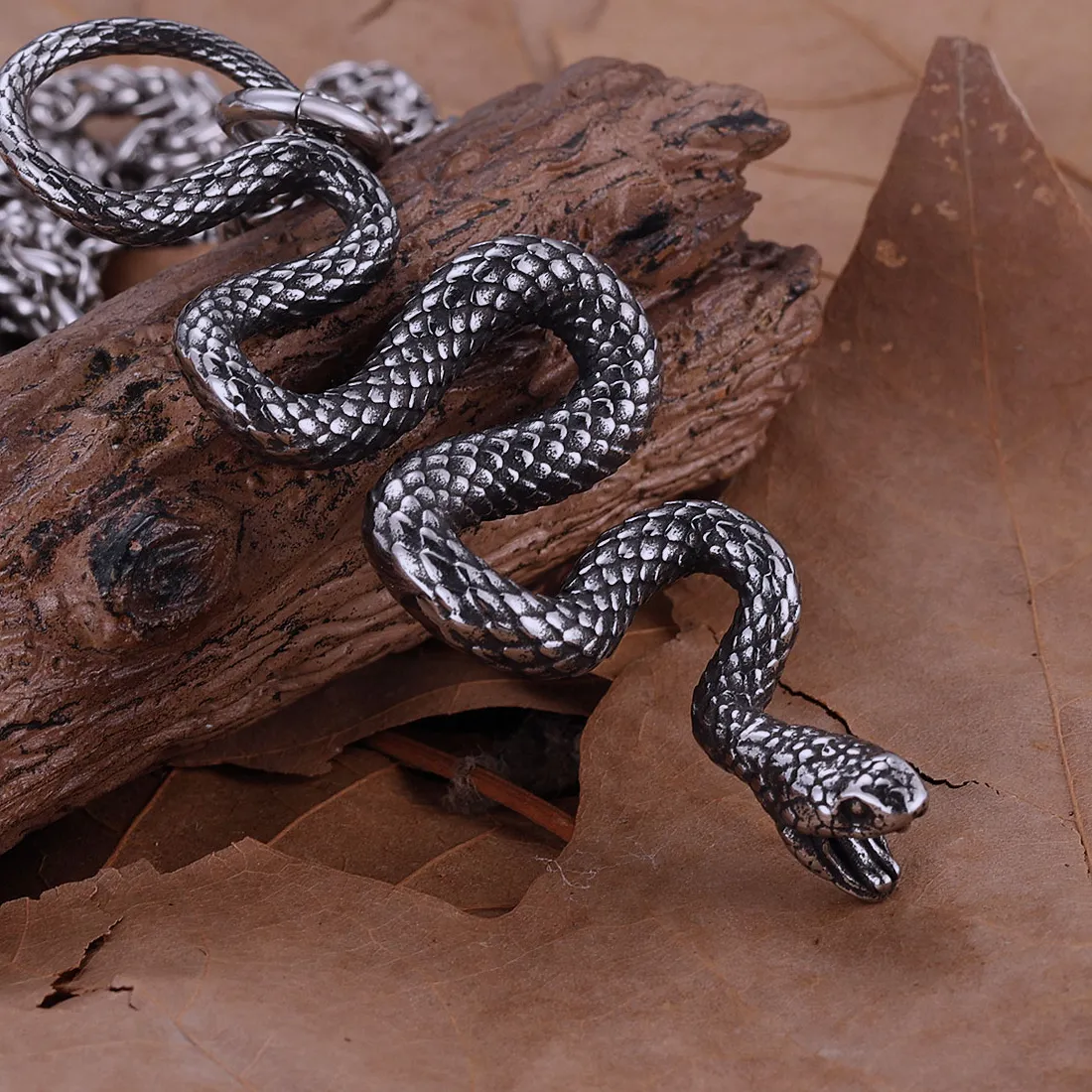 Authentic Gothic Imitation Animal Snake Necklace Men Women Vikings Ouroboros Serpent Pendant Jewelry